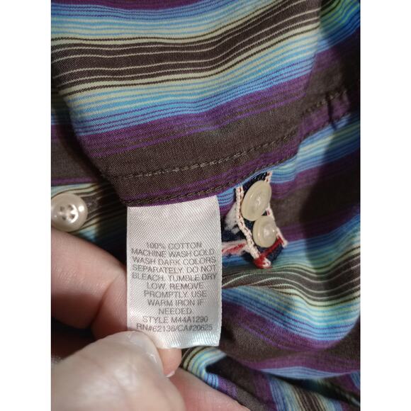 Guess Company Shirt Mens Large Multicolor Striped Button‎ Up Long Sleeve Casual - Picture 8 of 9